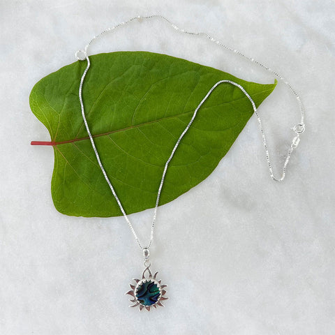 Fair trade sterling silver abalone sun necklace