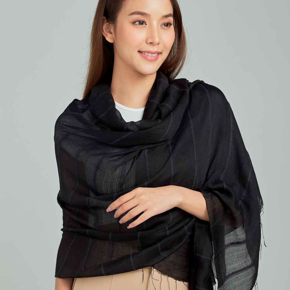 Fair trade silk linen black scarf