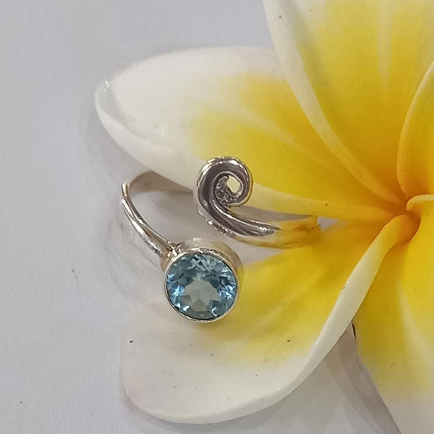 Blue Topaz Spiral Adjustable Ring- Sterling Silver, Indonesia