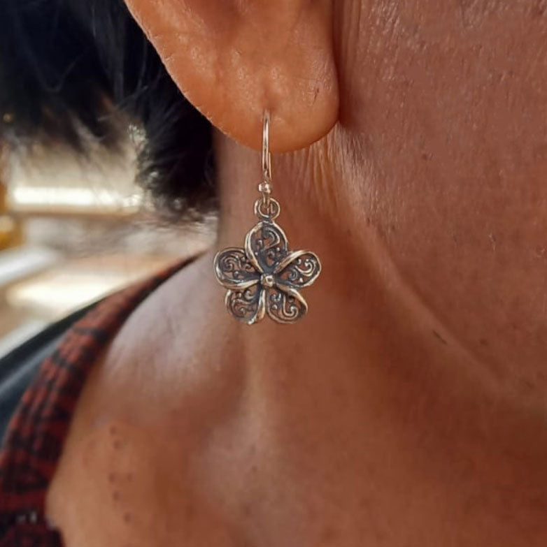 Filigree Flower Earrings - Sterling Silver, Indonesia