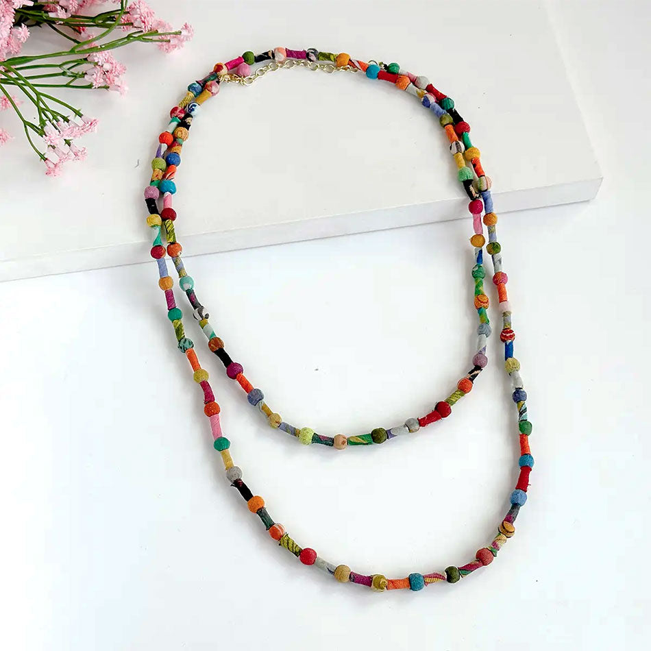 Fair trade recycled sari bead necklace