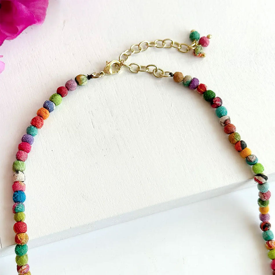 Fair trade recycled sari necklace ethically handmade by women artisans