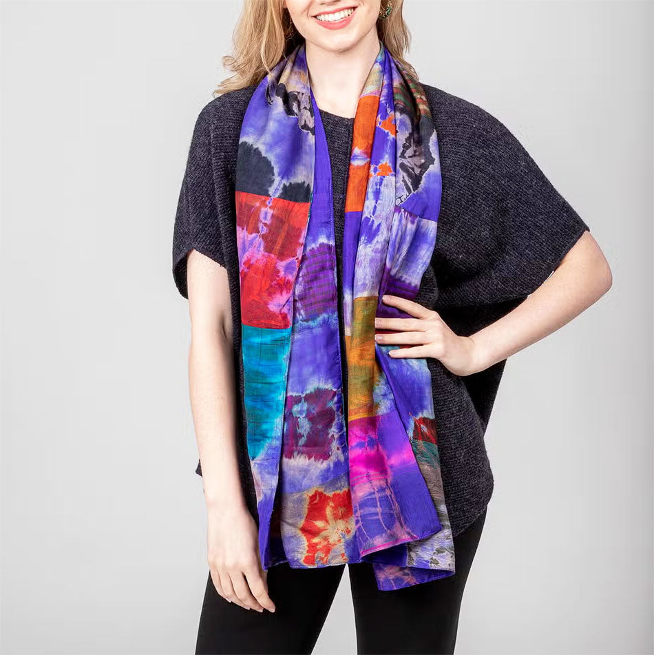 Fair trade purple felt silk scarf ethically handmade