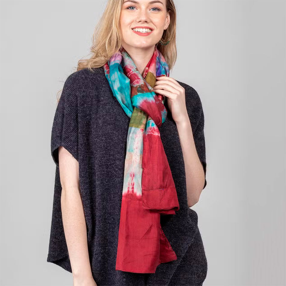 Fair trade red felt silk scarf ethically handmade in Nepal