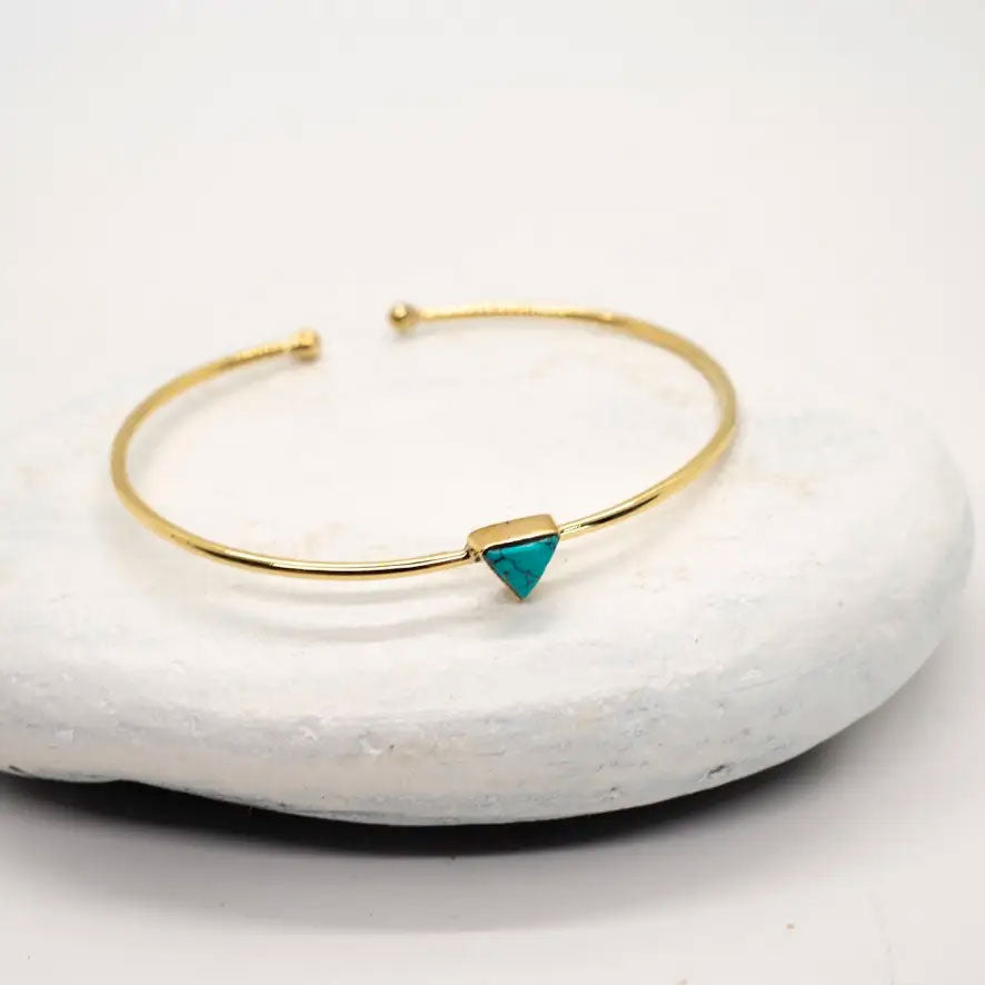 Ethically handmade turquoise brass cuff bracelet