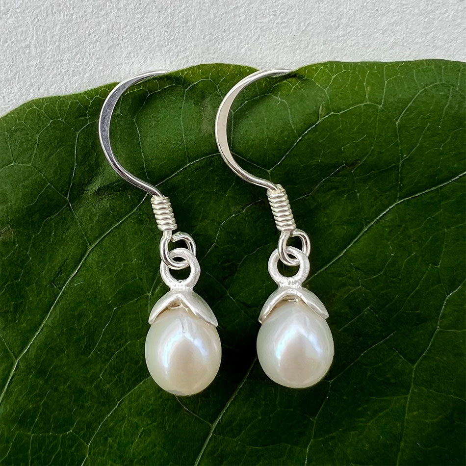 Fair trade sterling silver pearl earrings handmade in Bali