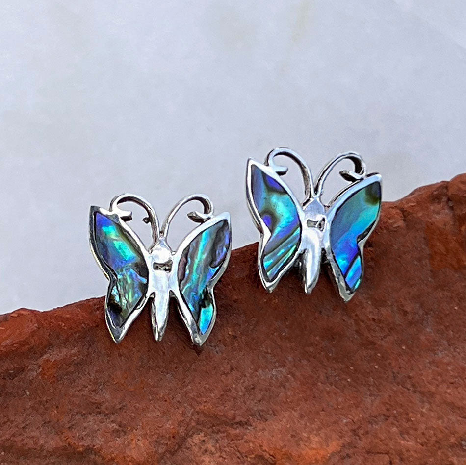 Fair trade sterling silver abalone butterfly earrings
