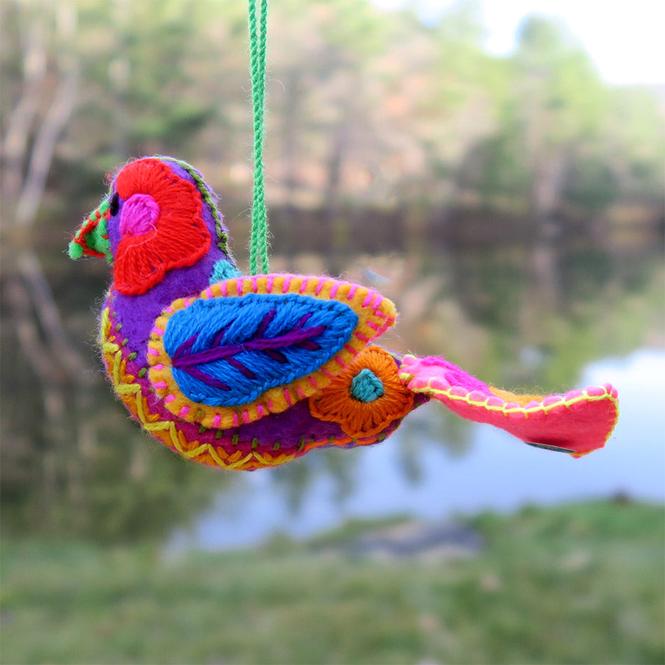 Fair trade folk art embroidered bird ornament