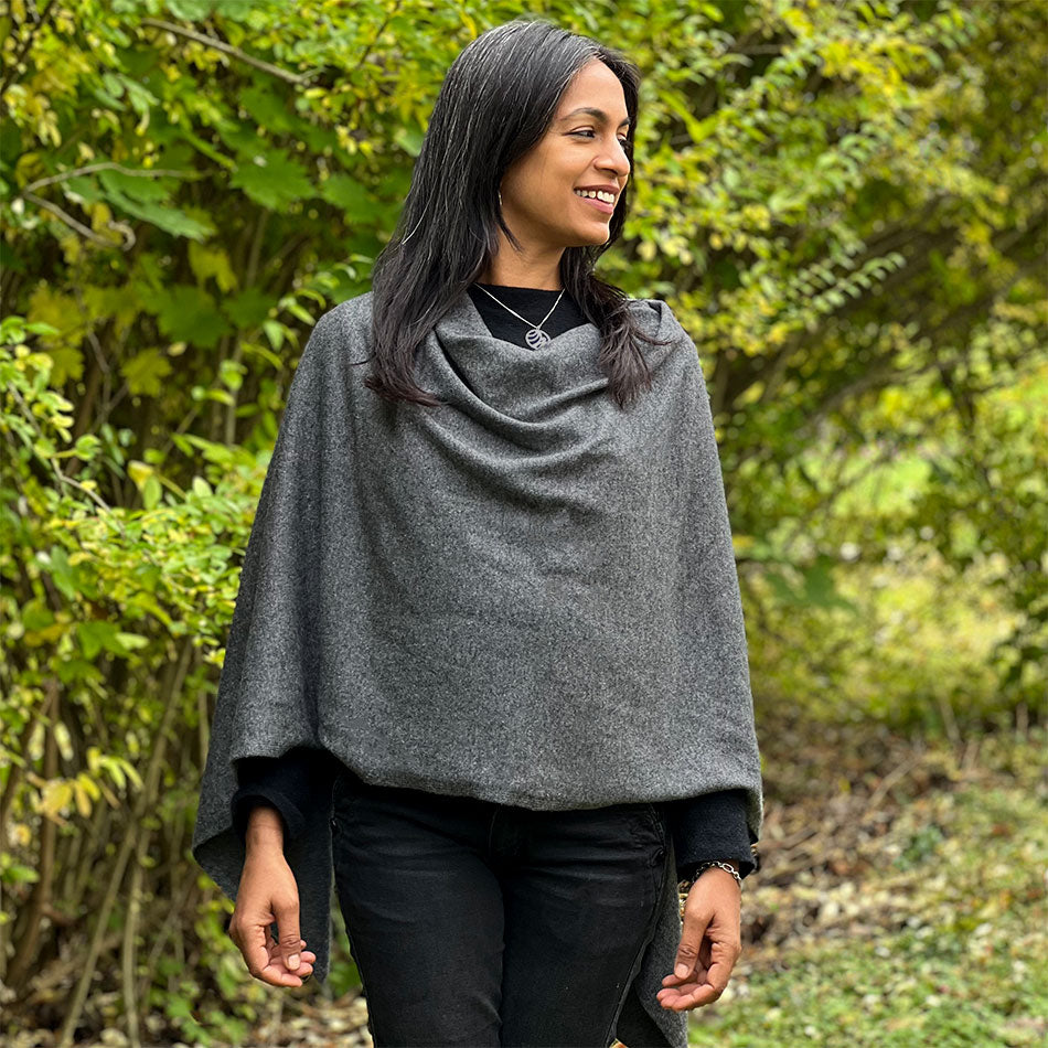 Fair trade cashmere poncho handmade by artisans in Nepal
