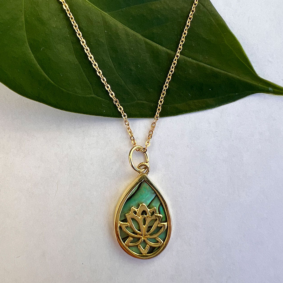 Abalone Lotus Necklace - Brass, Indonesia