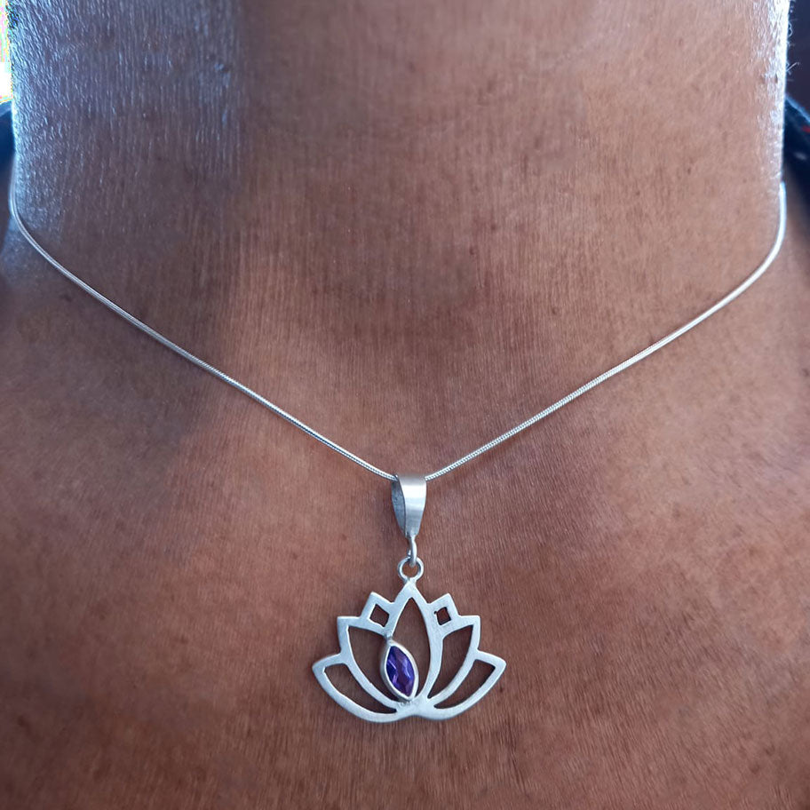 Amethyst Lotus Necklace - Sterling Silver, Indonesia