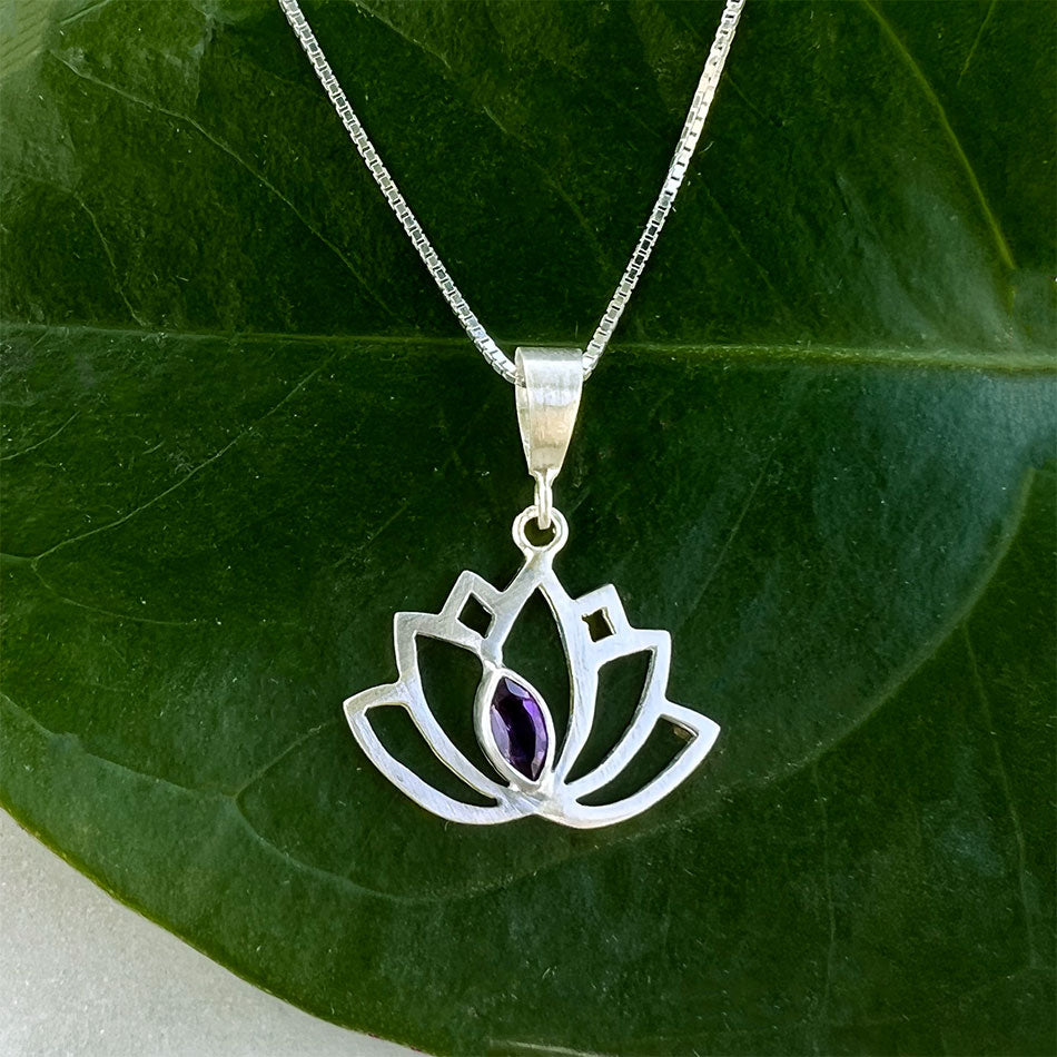 Amethyst Lotus Necklace - Sterling Silver, Indonesia