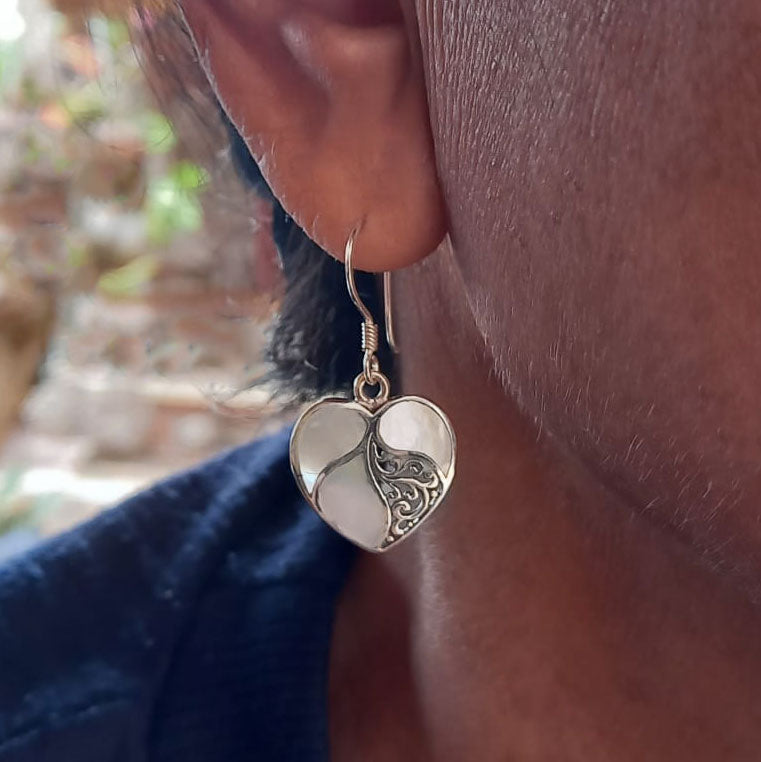 Mother-of-Pearl Heart Earrings, Indonesia