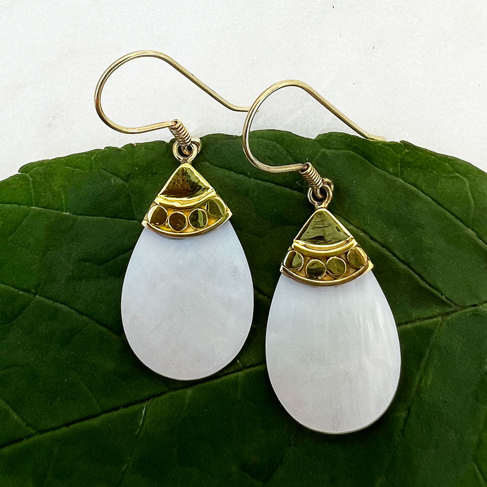 Fair trade mother-of-pearl earrings handmade by artisans in Bali