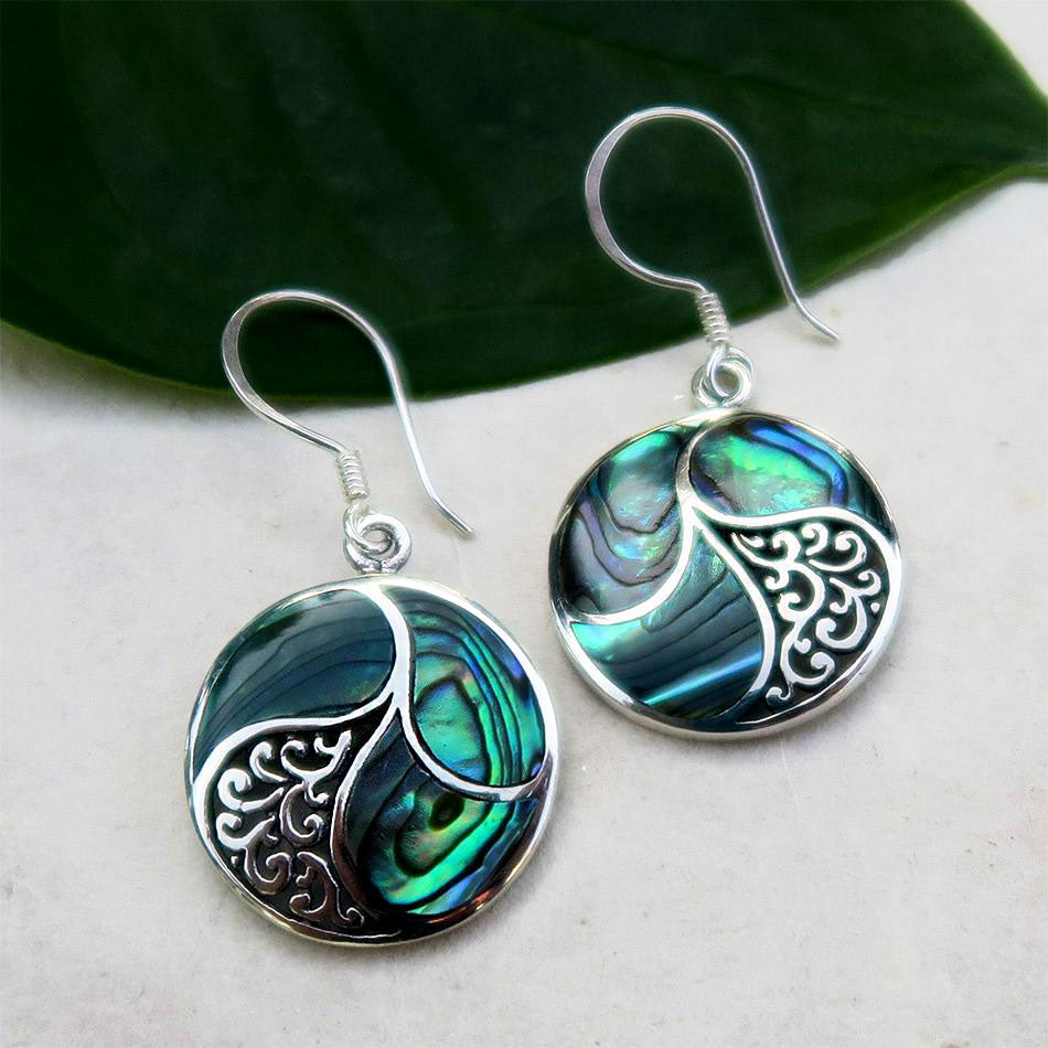 Fair trade sterling silver abalone earrings handmade by artisans in Bali