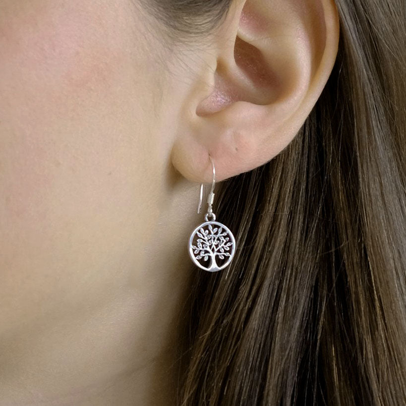 Fair trade sterling silver tree of life earrings handmade in Bali.
