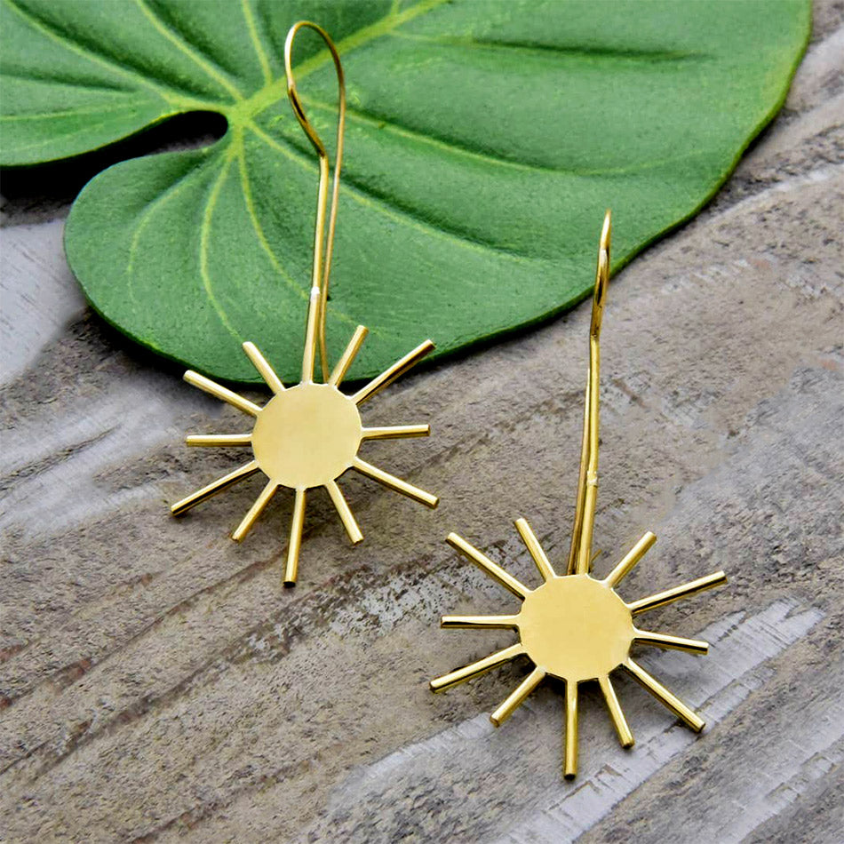 Fair trade brass sun earrings handmade in India
