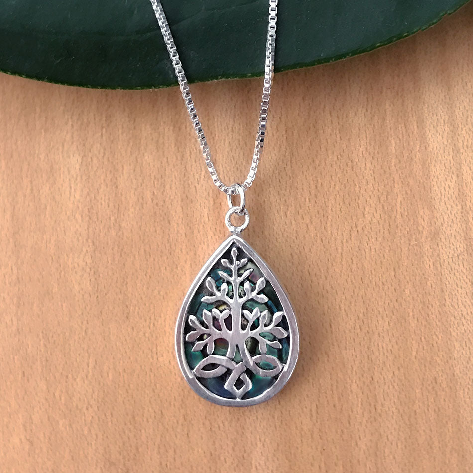 Sterling silver and abalone tree of life fair tradenecklace handmade in Bali.