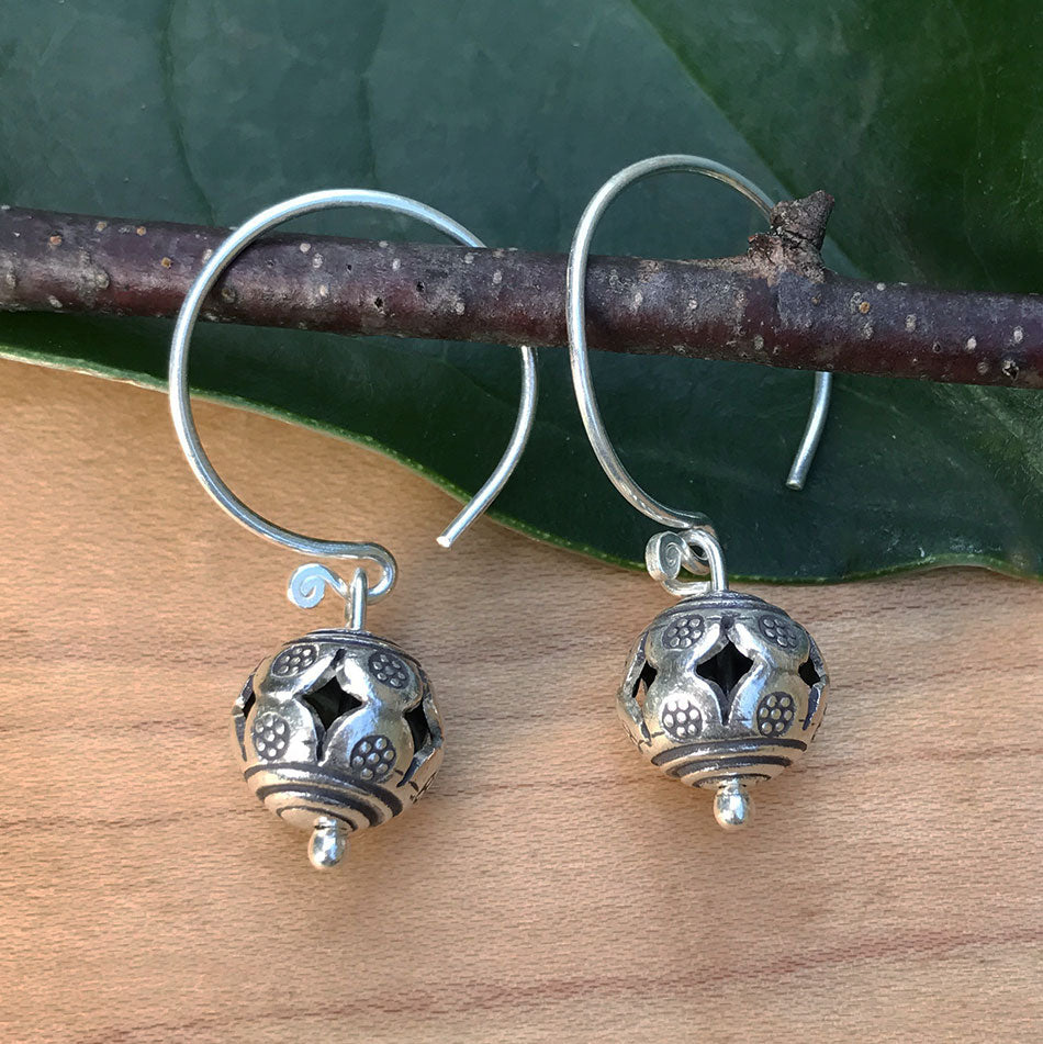Sterling silver fair trade earrings handmade by artisans in the Thailand Hill Tribes