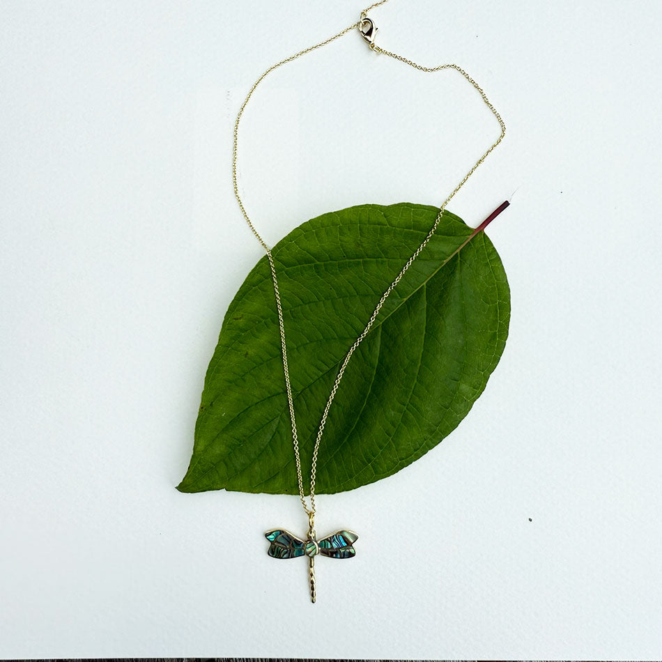 Fair trade dragonfly abalone necklace