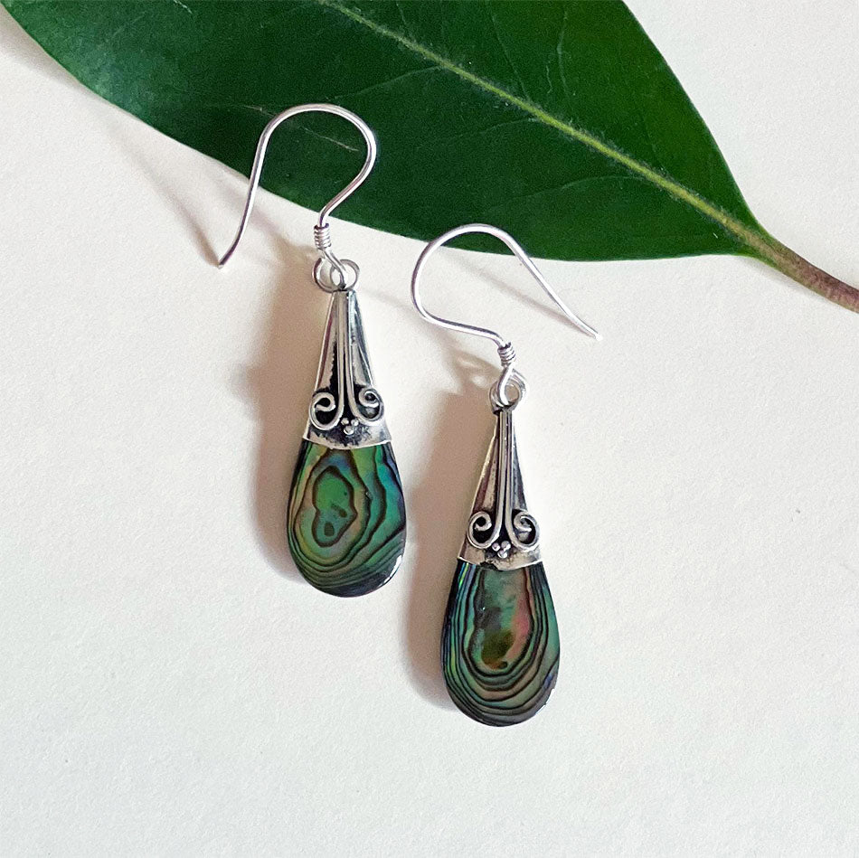 FAir trade abalone sterling teardrop earrings