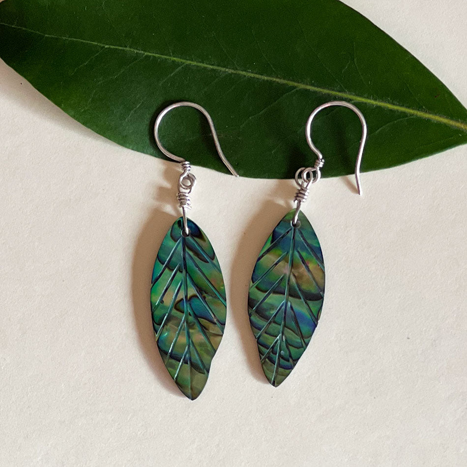 Fair trade abalone leaf earrings