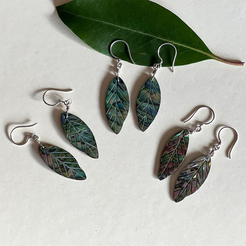 Fair trade abalone leaf earrings