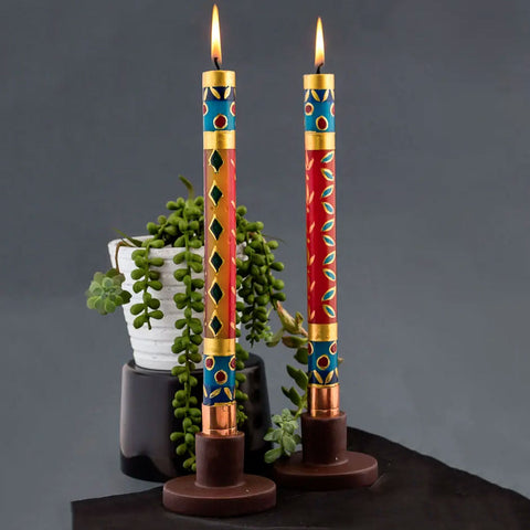 Hand Painted Dinner Candles, Set of Two - African Minerals , South Africa