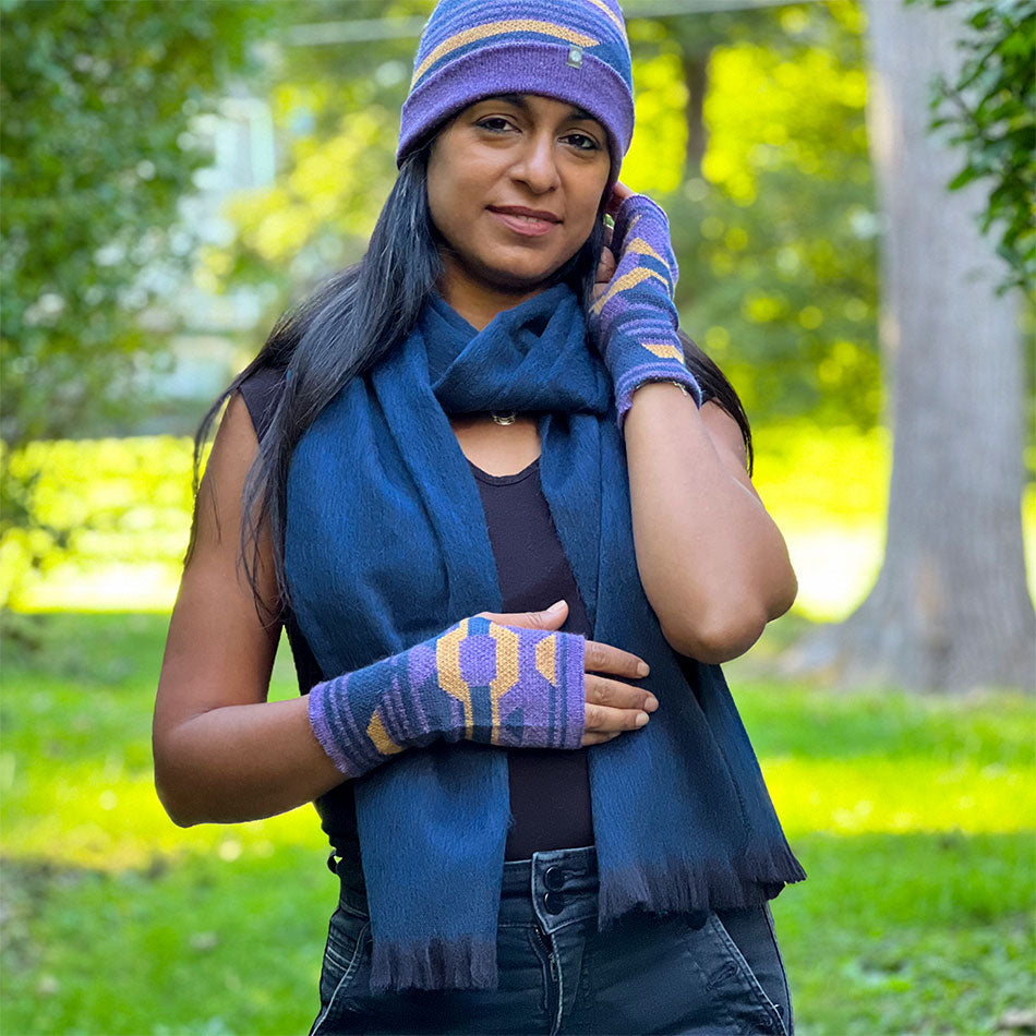 Fair trade blue alpaca scarf