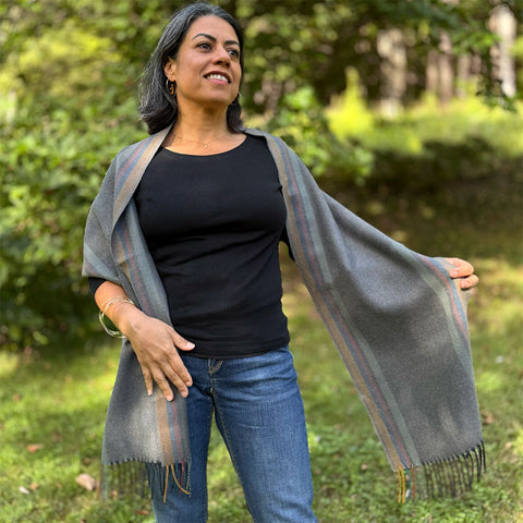 Fair trade baby alpaca scarf handmade by artisans in Peru.