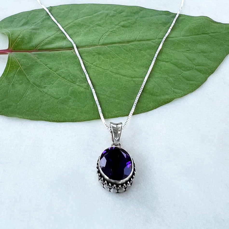 Amethyst Filigree Necklace - Sterling Silver, Indonesia