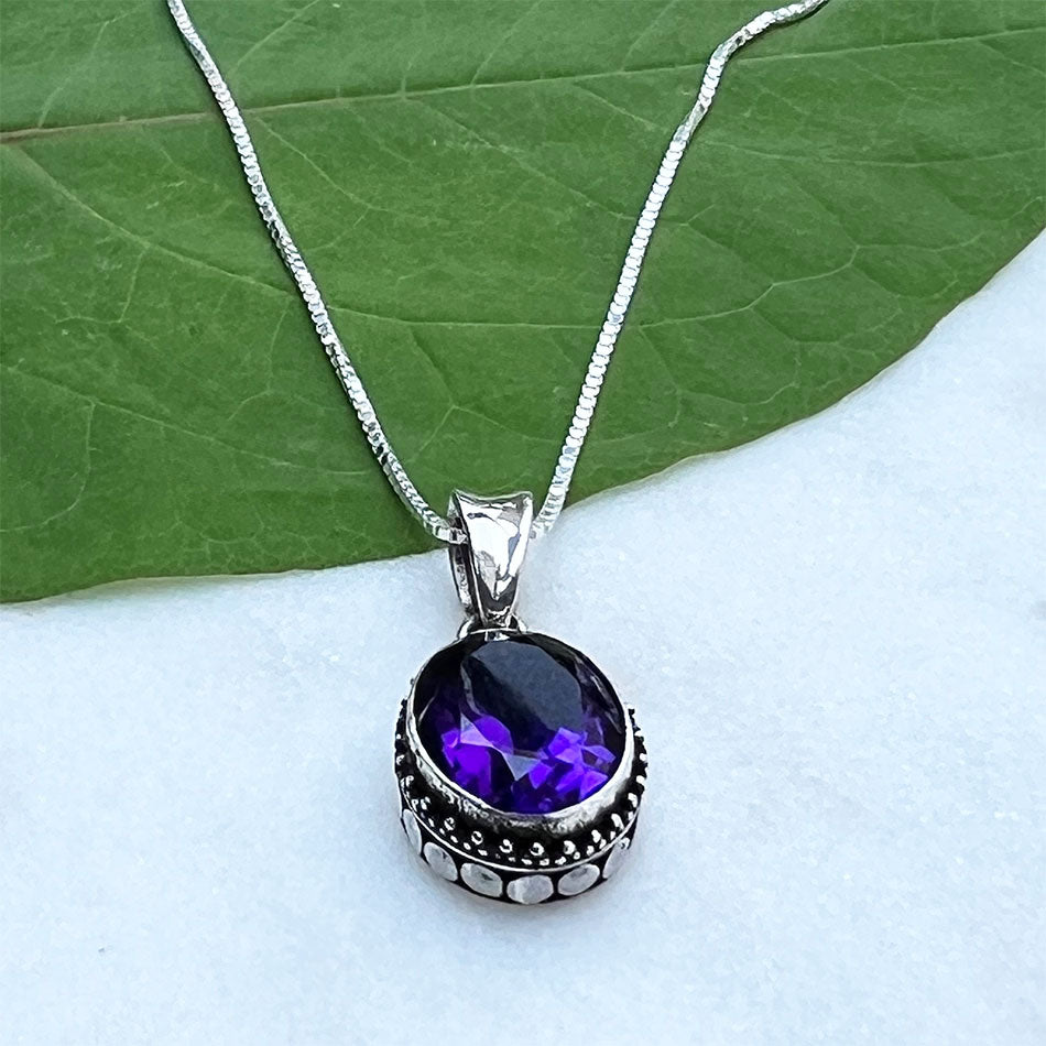 Amethyst Filigree Necklace - Sterling Silver, Indonesia