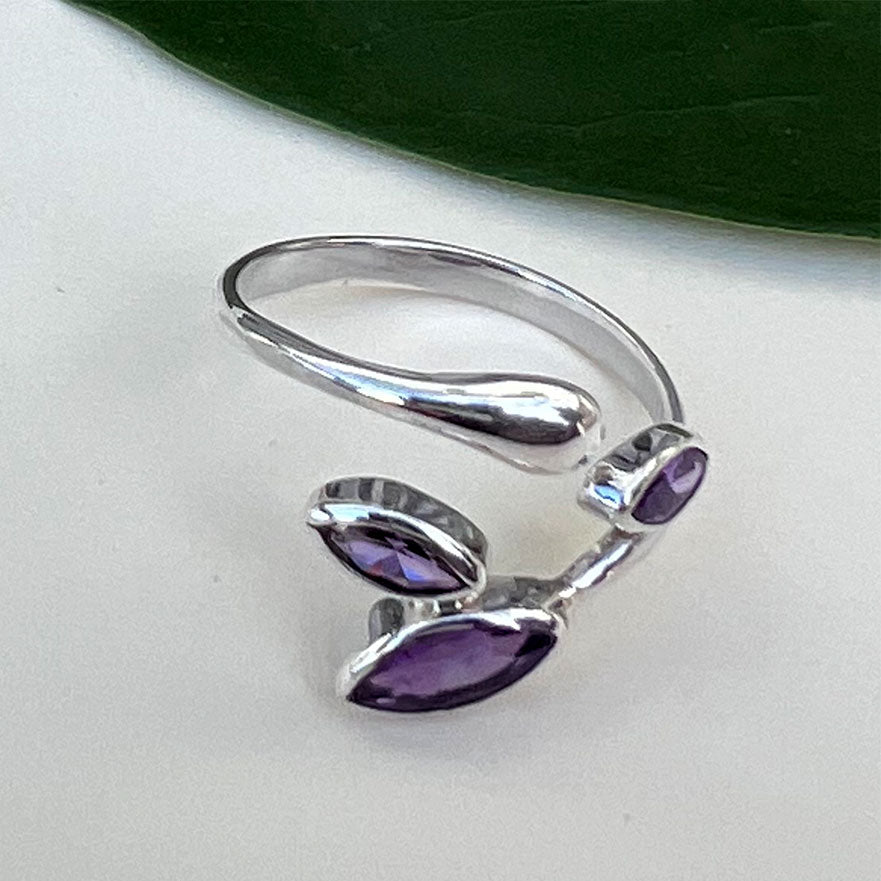 Fair trade amethyst sterling adjustable ring