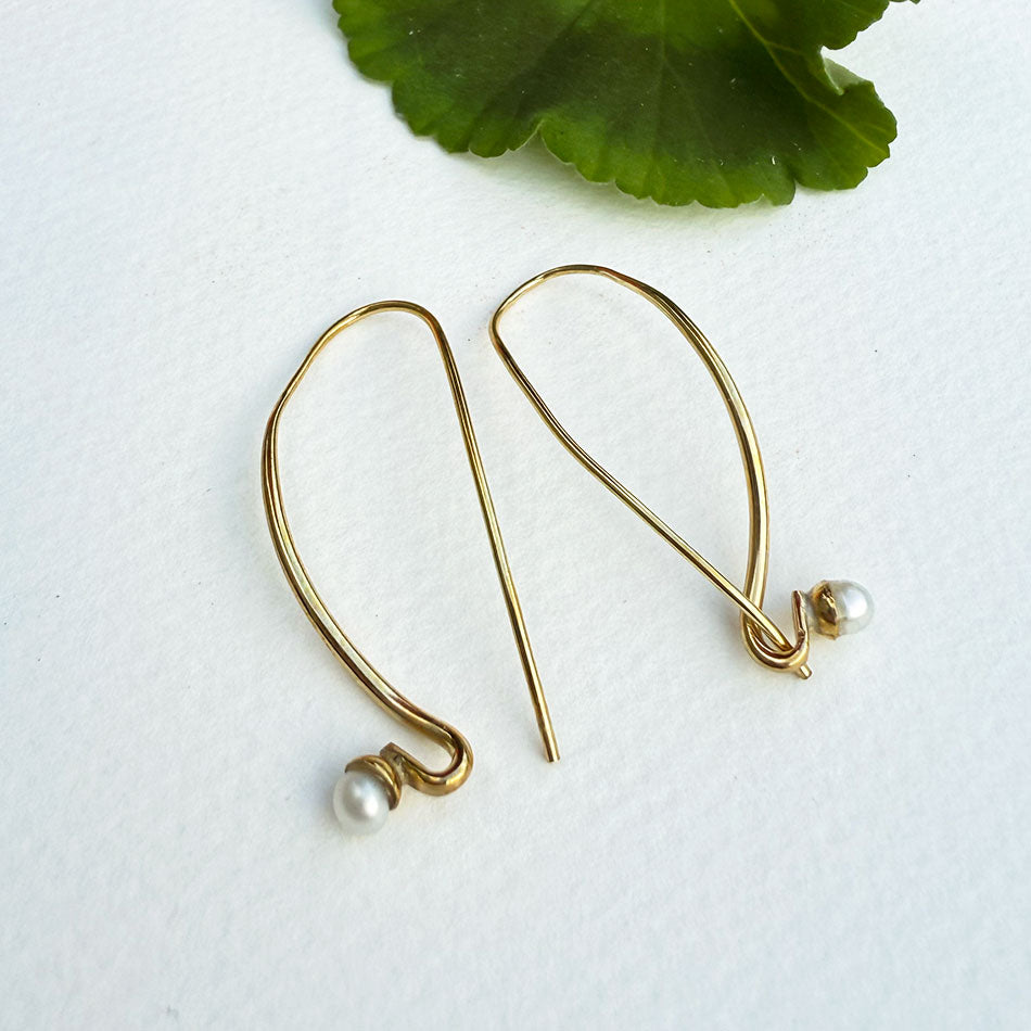 Ethically handmade fair trade brass pearl earrings