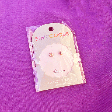Fair trade bee flower kid's earrings