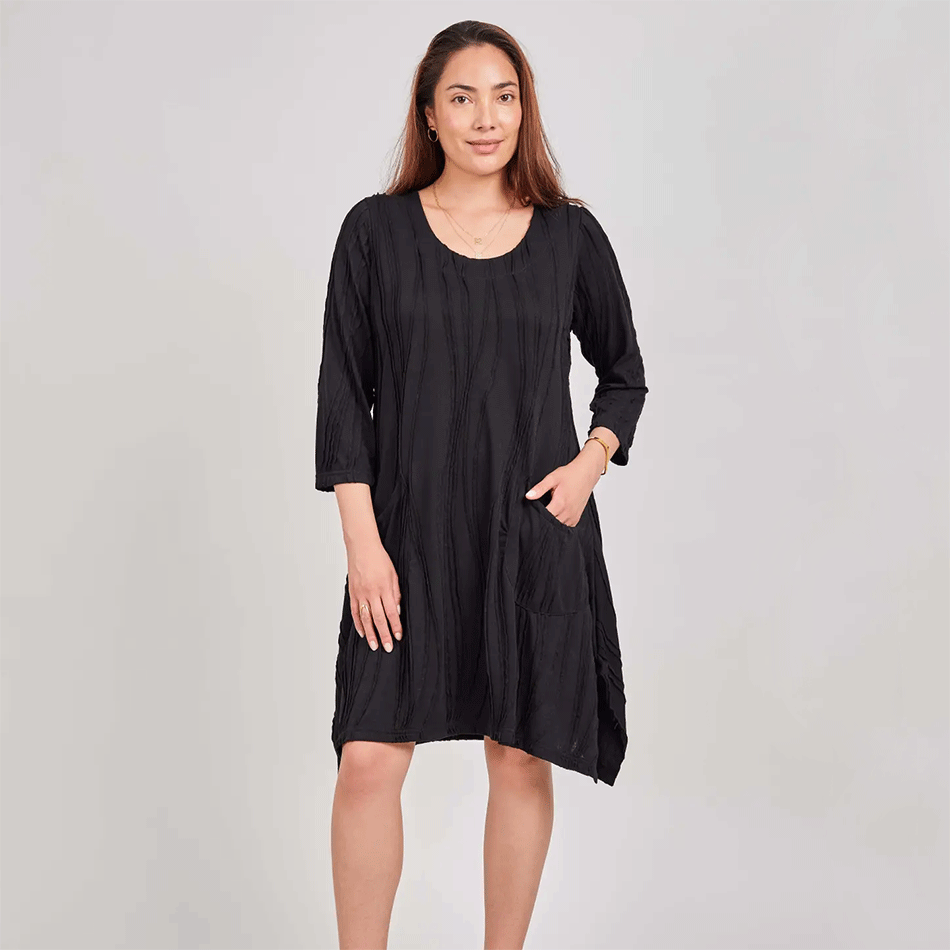 Cotton Stitch Pocket Dress Black, Nepal