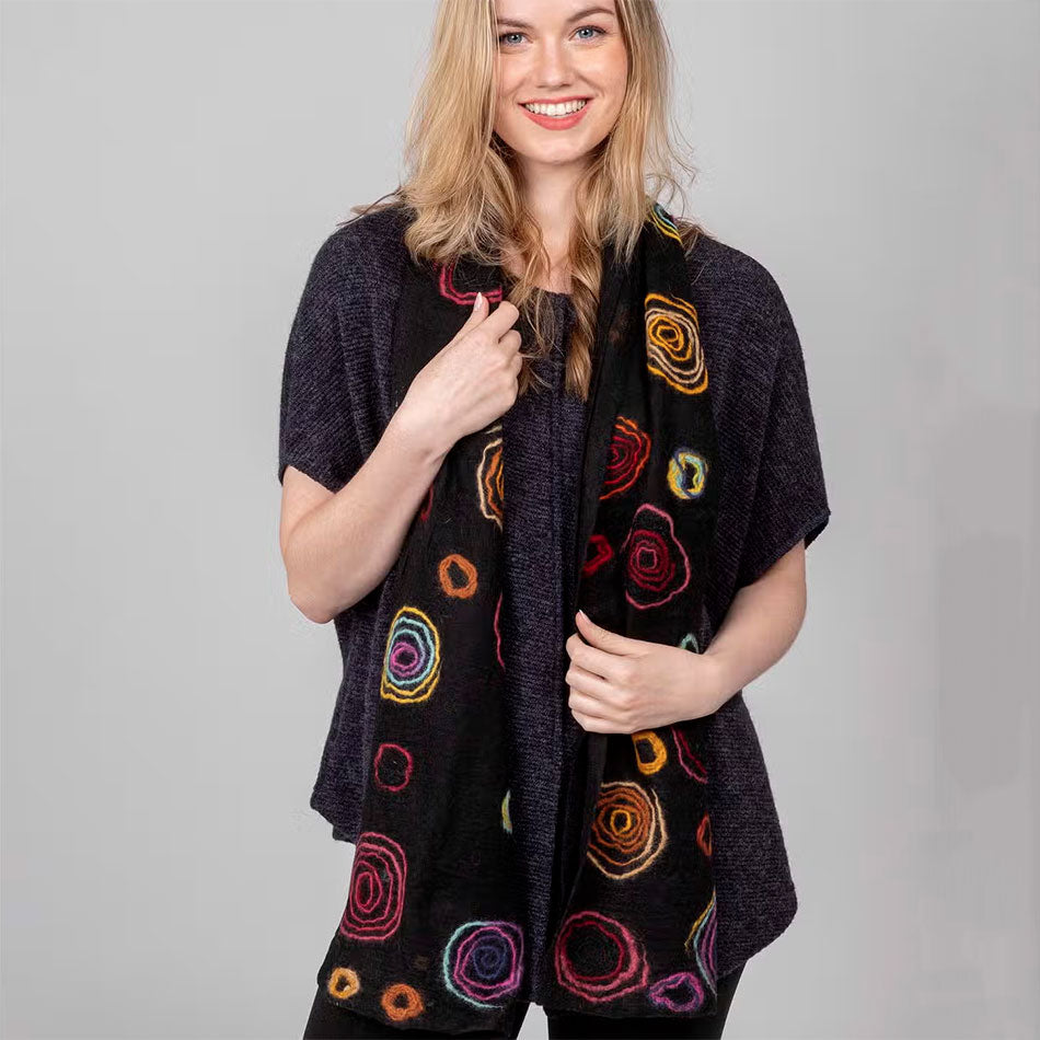 Fair trade black felt silk scarf ethically handmade