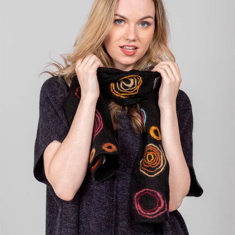 Fair trade black felt silk scarf ethically handmade