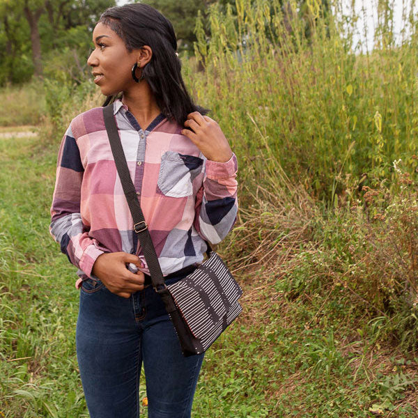 Organic Cotton Cross Body Bag - Black Stripe, Cambodia
