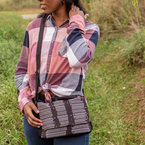 Organic Cotton Cross Body Bag - Black Stripe, Cambodia