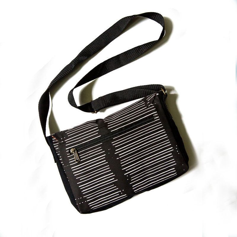 Organic Cotton Cross Body Bag - Black Stripe, Cambodia