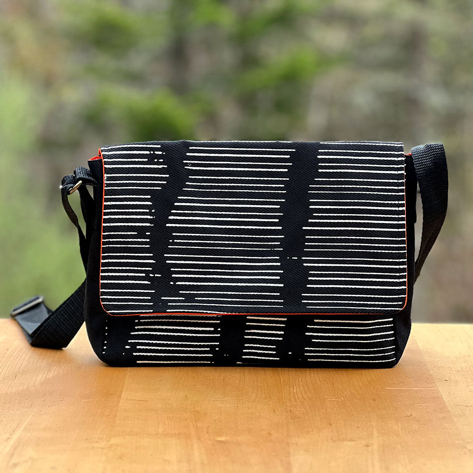 Organic Cotton Cross Body Bag - Black Stripe, Cambodia