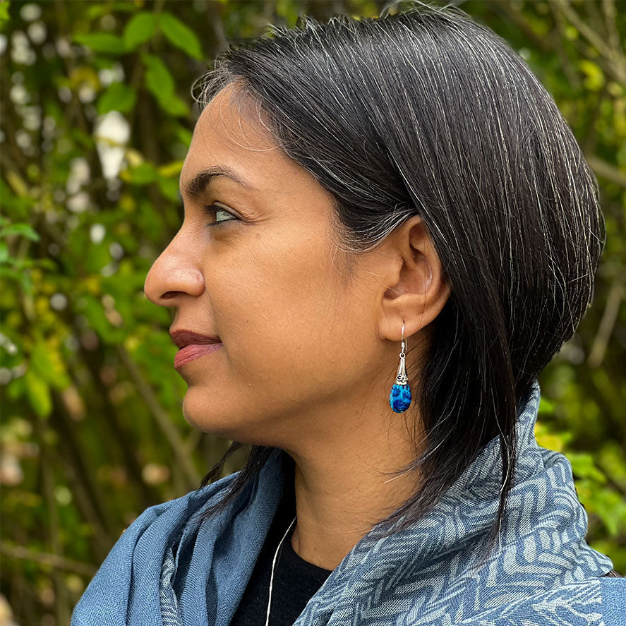 Mother-of-Pearl Filigree Earrings - Brass, Indonesia