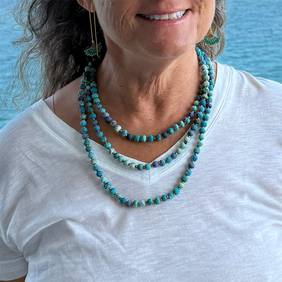 Fair trade recycled sari necklace handmade by artisans in India.