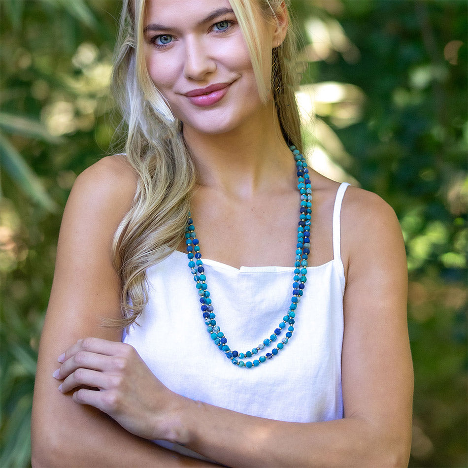 Fair trade recycled sari necklace handmade by artisans in India.