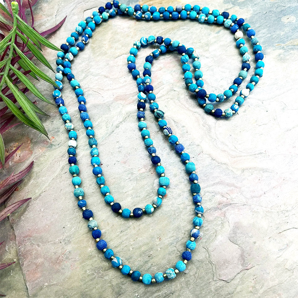 Fair trade recycled sari necklace handmade by artisans in India.