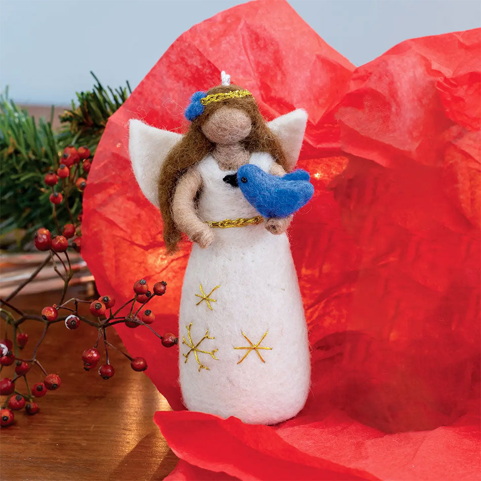 Fair trade angel ornament bluebird