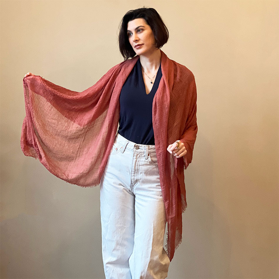 Fair trade organic cotton scarf handmade by artisans in Thailand