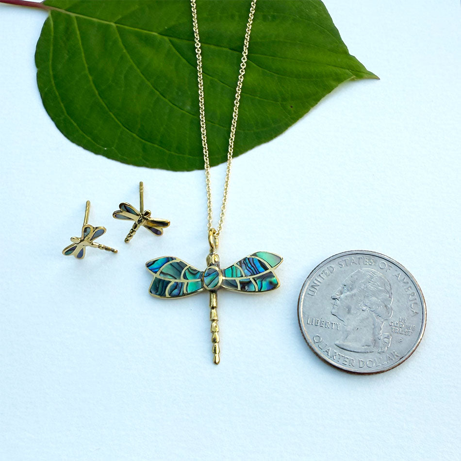 Fair trade dragonfly abalone necklace