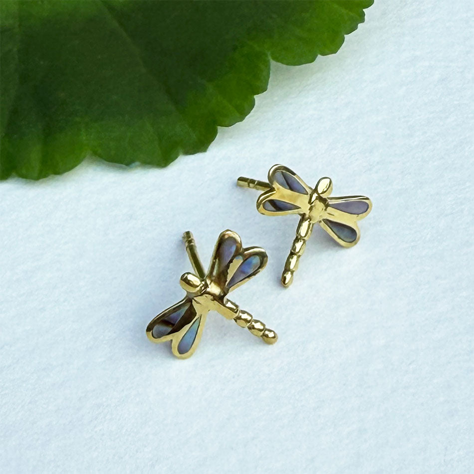 Fair trade dragonfly abalone studs